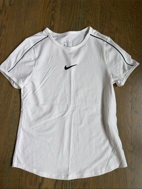 Nike White Short Sleeve Dri-FIT Tee with Black Swoosh